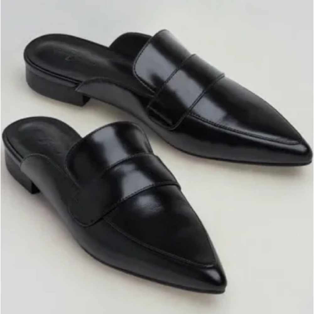 7 For All Mankind Black Women's Pointed Toe Mules | Faux Leather